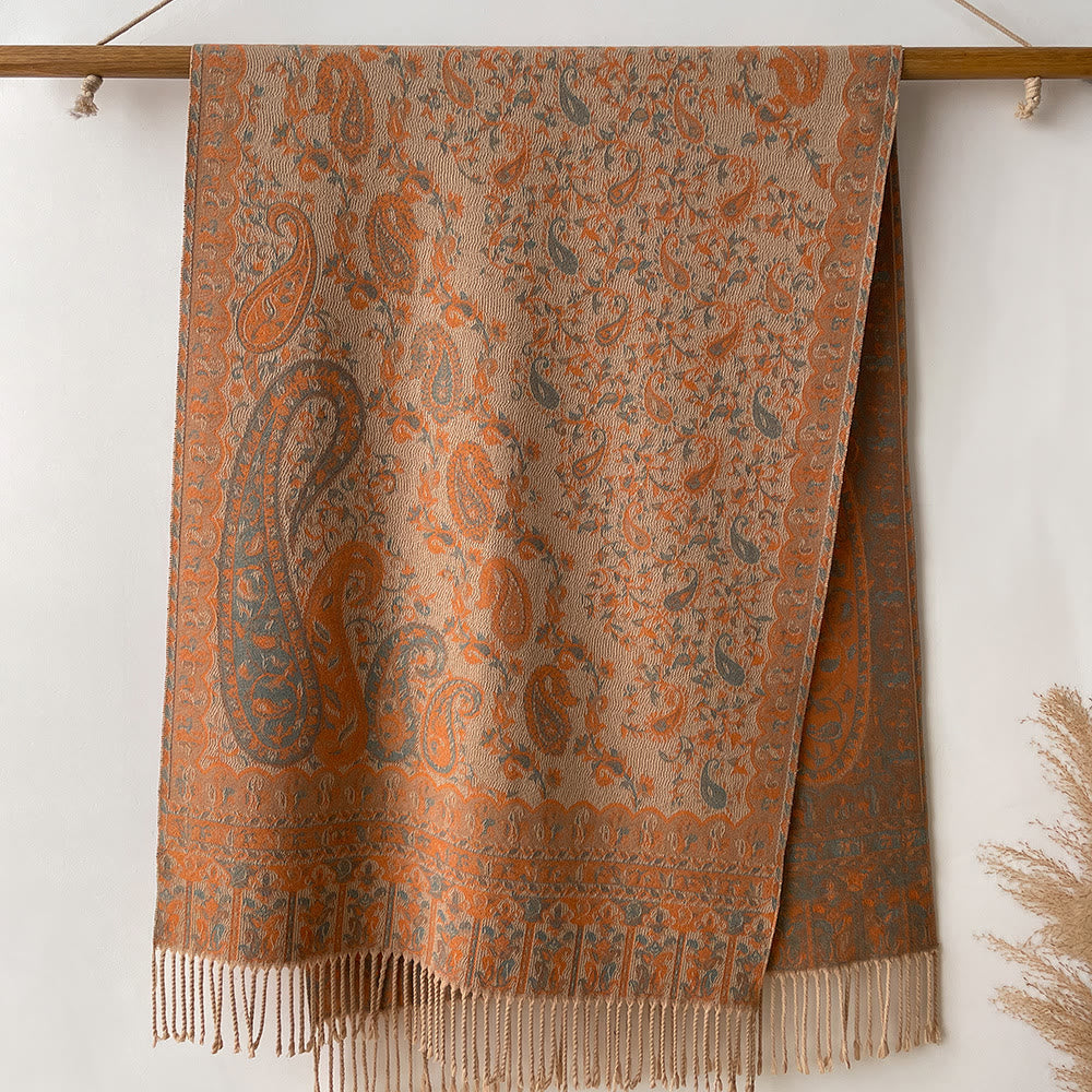 Retro Bohemian Style Cashew Print Shawl Scarf For Warmth - Khaki - image 0