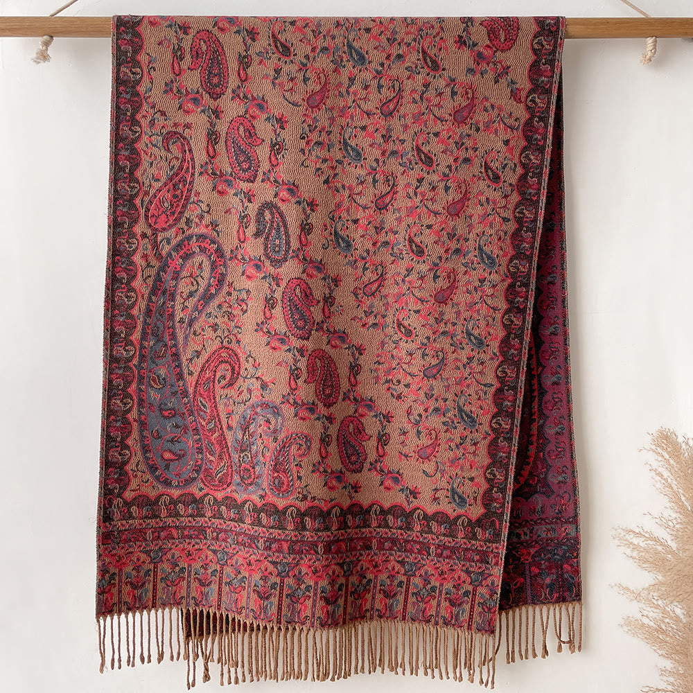 Retro Bohemian Style Cashew Print Shawl Scarf For Warmth - Brown - image 7