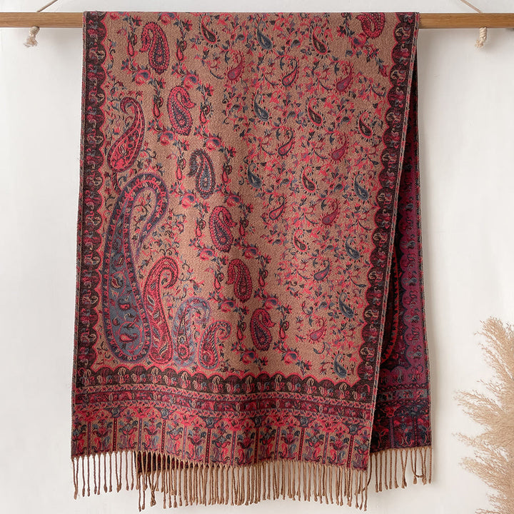 Retro Bohemian Style Cashew Print Shawl Scarf For Warmth - Brown - image 7