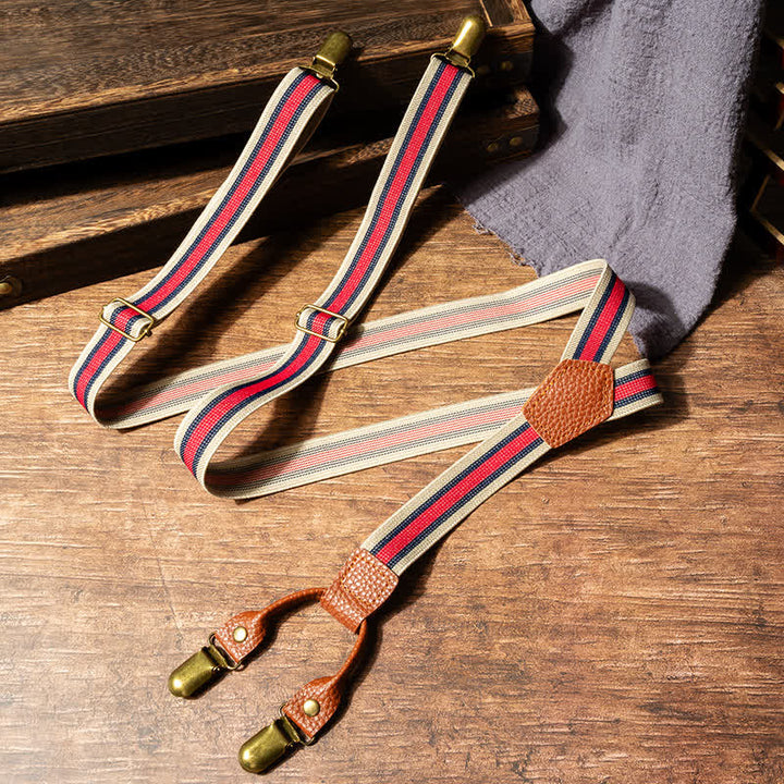 Red & Beige Striped Y-back Elastic Suspenders - image 1