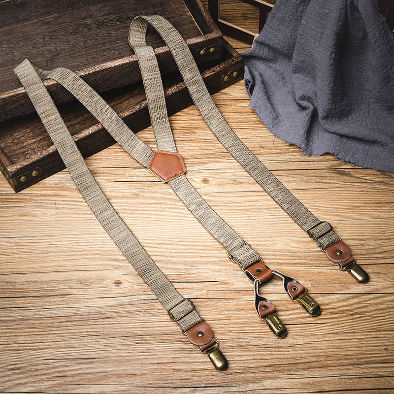 Dark Khaki Nostalgic Casual Y-back Elastic Suspenders - Dark Khaki - image 0