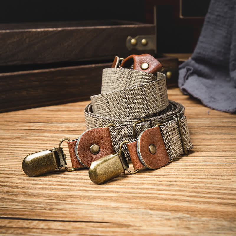 Dark Khaki Nostalgic Casual Y-back Elastic Suspenders - image 2