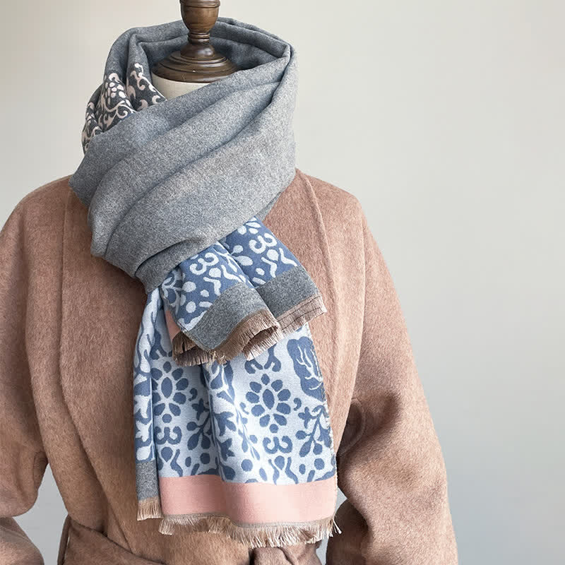 Patchwork-Style Flower Leaves Pattern Warm Scarf - image 1