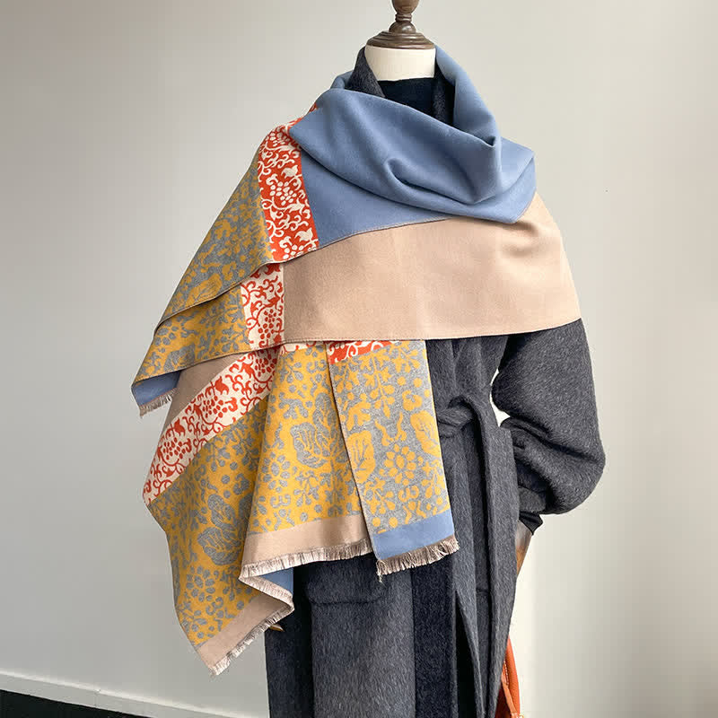 Patchwork-Style Flower Leaves Pattern Warm Scarf - image 4