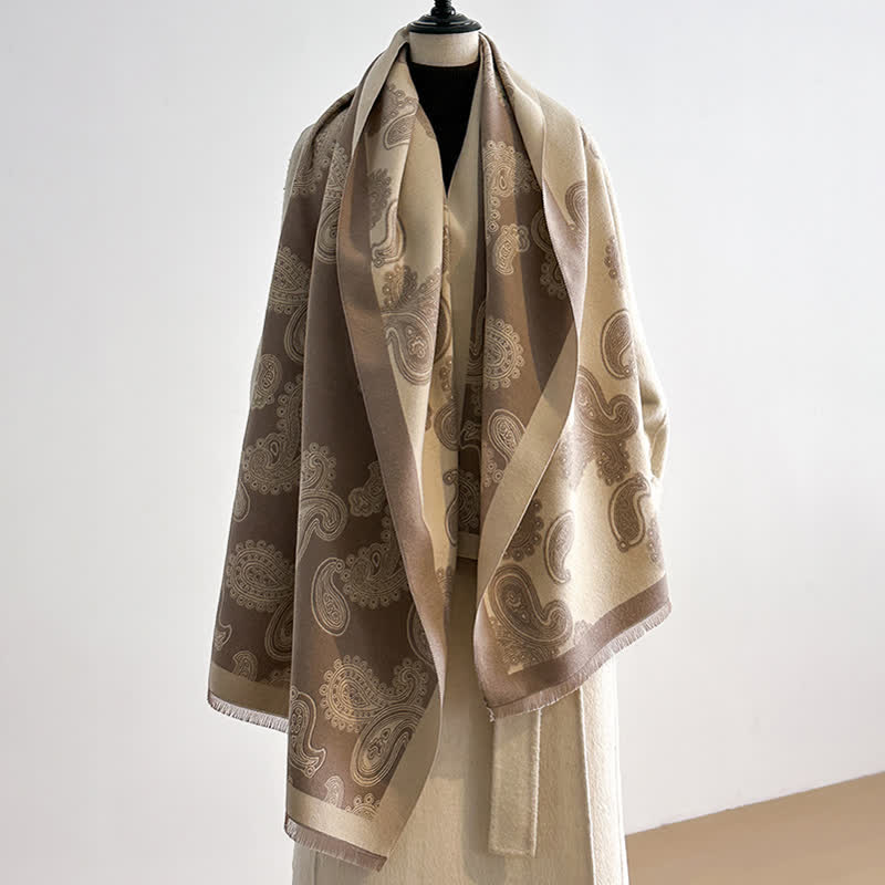 Intricate Paisley Pattern Double Sided Warm Scarf - Camel - image 6
