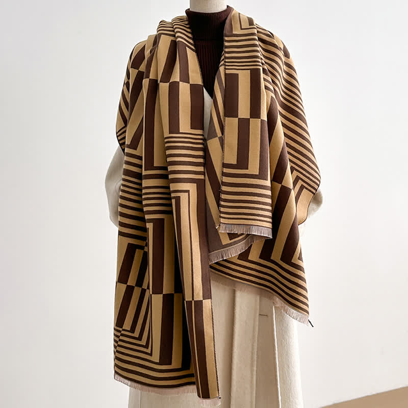 Dazzling Geometric Optical-Art Striped Pattern Scarf - Brown - image 2