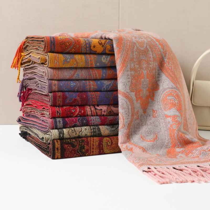 Boho-Chic Aesthetics Paisley Jacquard Tassels Scarf - image 2