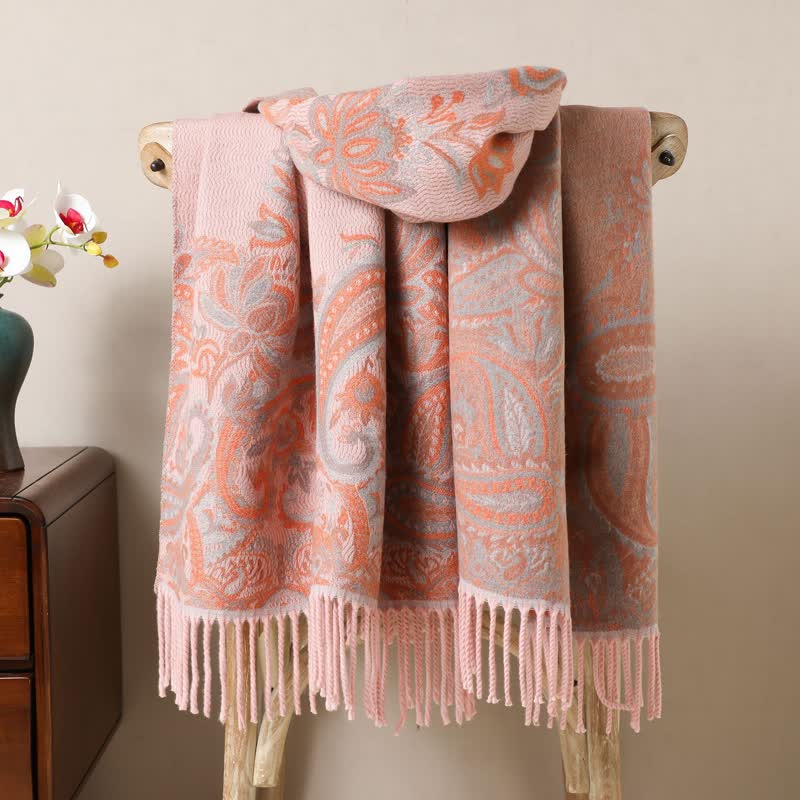 Boho-Chic Aesthetics Paisley Jacquard Tassels Scarf - Pink - image 7