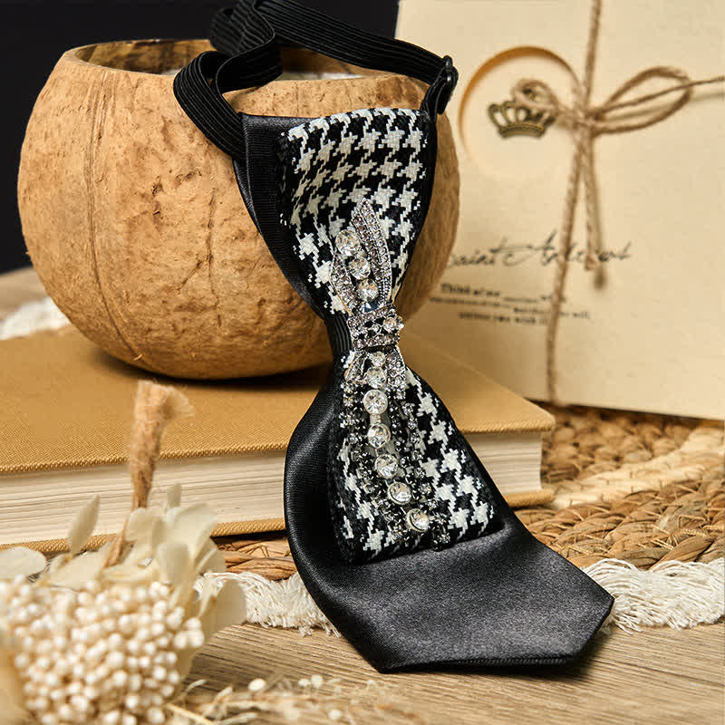 Black Houndstooth Rhinestone Bow Shape Creative Necktie - image 1