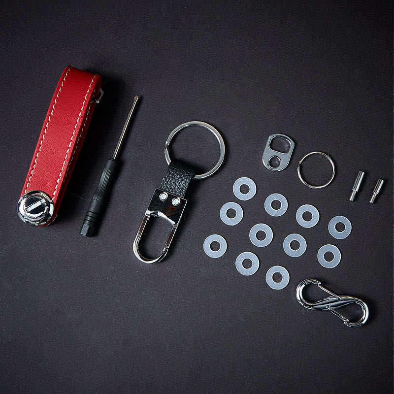 Large Capacity Portable Anti-theft Leather Key Organizer - Red - image 2