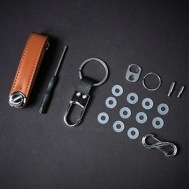 Large Capacity Portable Anti-theft Leather Key Organizer - Orange - image 9