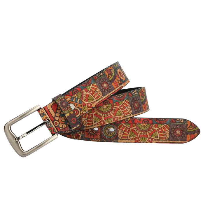 Women's Bohemian Plant Round Pattern Leather Belt - 44 - image 0