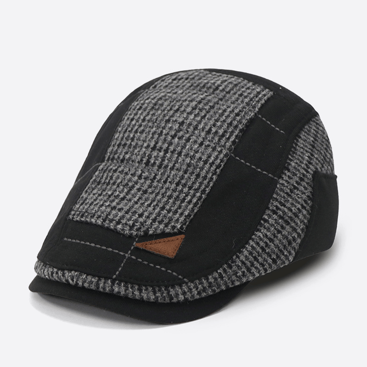 Vintage Art Splicing Winter Warm Men's Beret Hat - Black - Adjustable(21 5/8"-22 7/8") - image 0