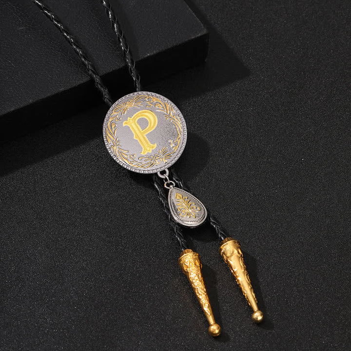 Initial Letter A To Z Bolo Tie With Teardrop-Shaped Pendant - Gold - P - image 32