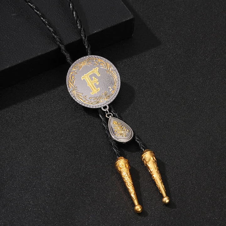 Initial Letter A To Z Bolo Tie With Teardrop-Shaped Pendant - Gold - F - image 12