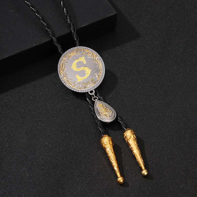 Initial Letter A To Z Bolo Tie With Teardrop-Shaped Pendant - Gold - S - image 0