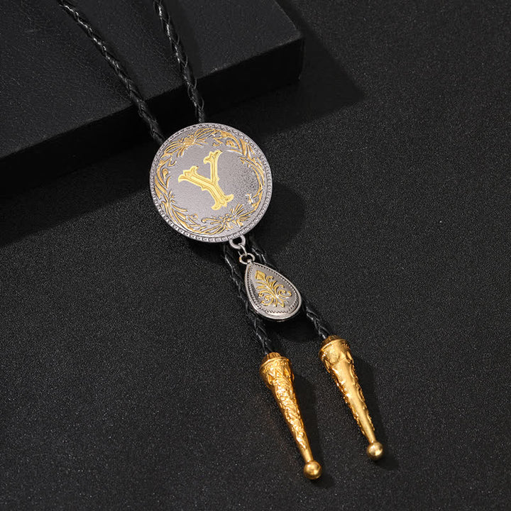 Initial Letter A To Z Bolo Tie With Teardrop-Shaped Pendant - Gold - Y - image 48