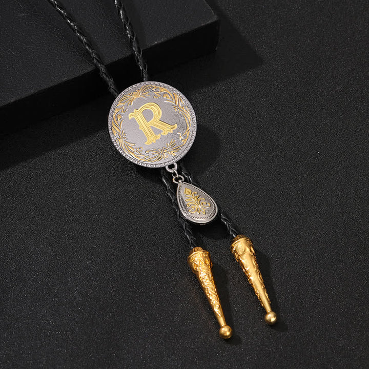 Initial Letter A To Z Bolo Tie With Teardrop-Shaped Pendant - Gold - R - image 36