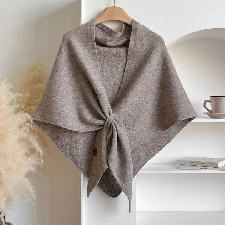 Women's Winter Warm Solid Color Triangle Shawl Scarf - Camel - image 5