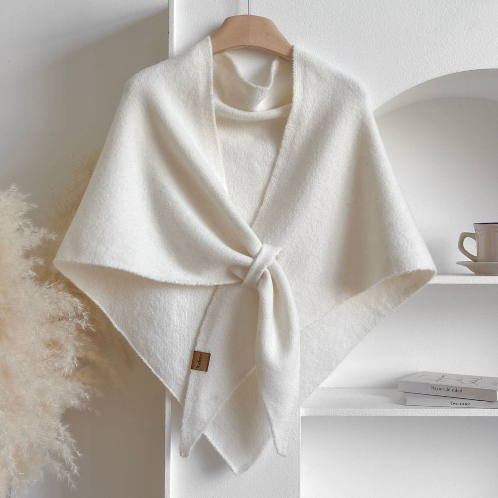 Women's Winter Warm Solid Color Triangle Shawl Scarf - White - image 1