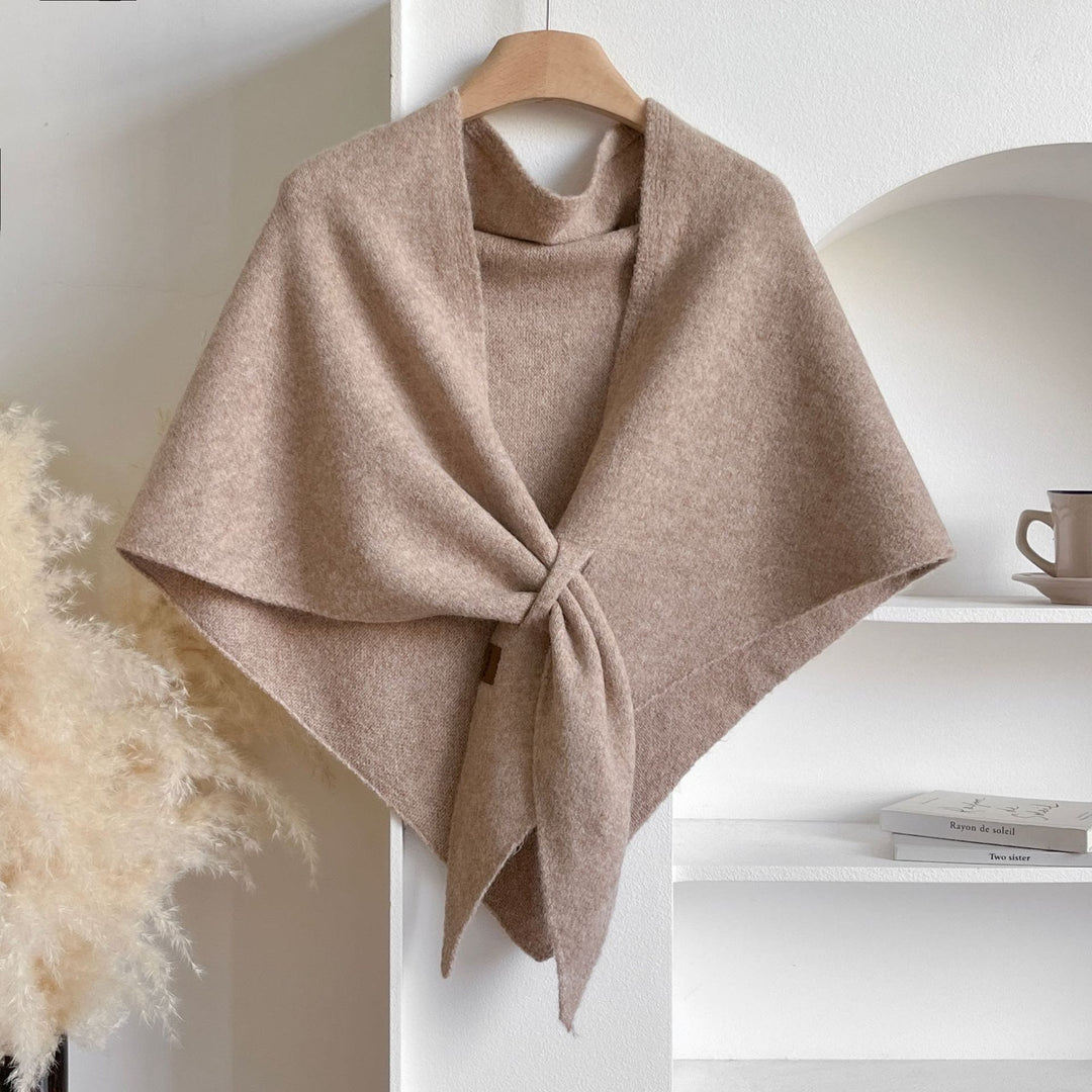 Women's Winter Warm Solid Color Triangle Shawl Scarf - Khaki - image 0