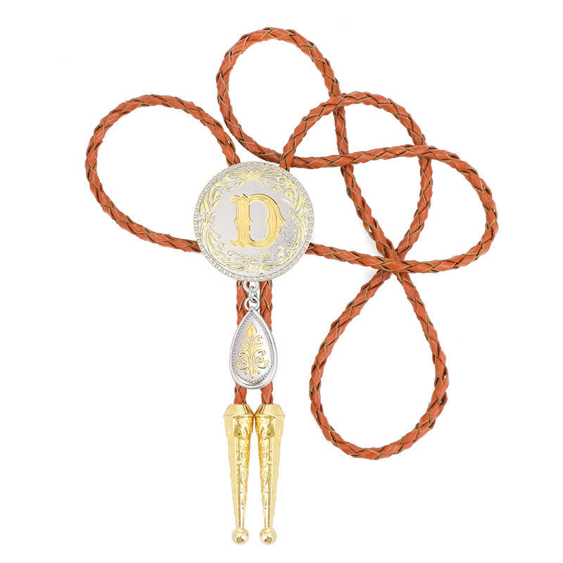 Initial Letter Brown Leather Bolo Tie With Teardrop-Shaped Pendant - image 0