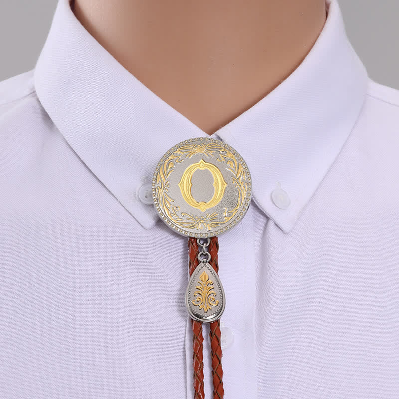 Initial Letter Brown Leather Bolo Tie With Teardrop-Shaped Pendant - Gold - O - image 17