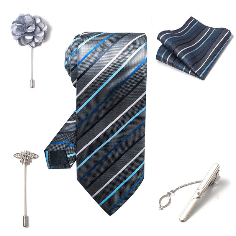 5Pcs Men's Elegant Pocket Square Brooch Corsage Necktie Set - image 27