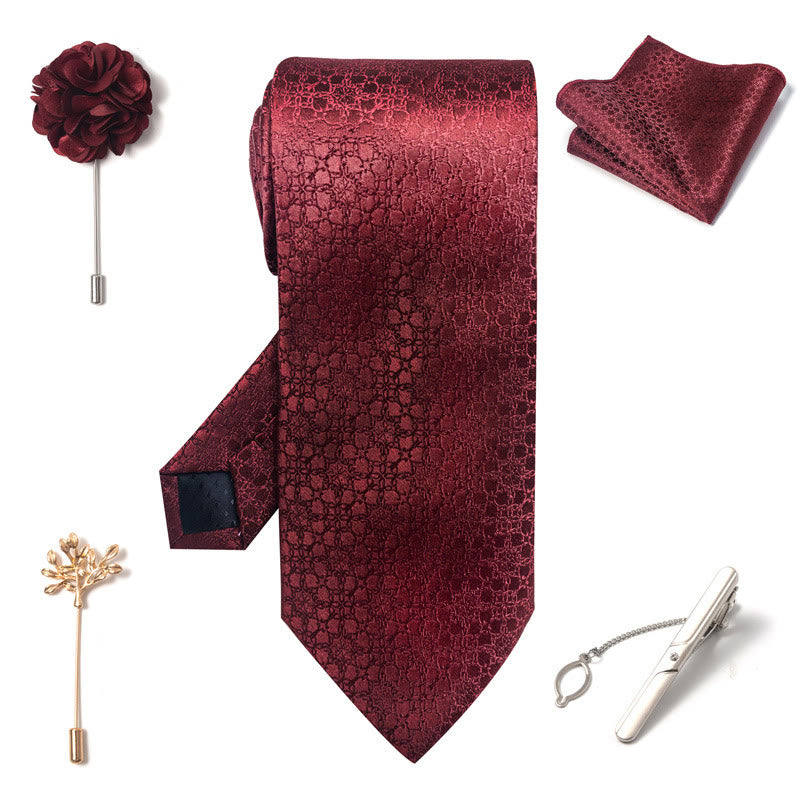 5Pcs Men's Elegant Pocket Square Brooch Corsage Necktie Set - image 7