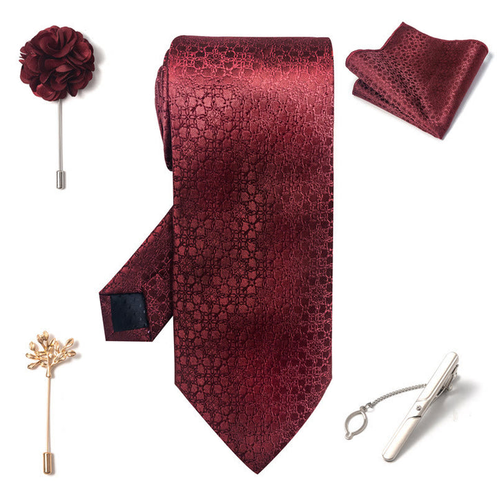 5Pcs Men's Elegant Pocket Square Brooch Corsage Necktie Set - image 7