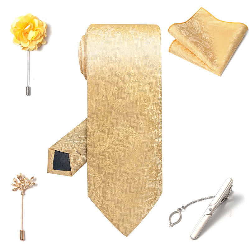 5Pcs Men's Elegant Pocket Square Brooch Corsage Necktie Set - image 11