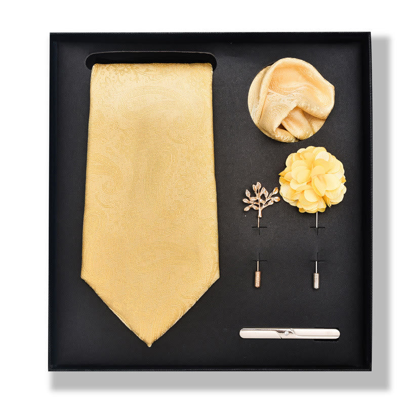 5Pcs Men's Elegant Pocket Square Brooch Corsage Necktie Set - Style #6 - image 10
