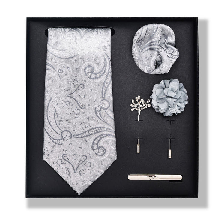 5Pcs Men's Elegant Pocket Square Brooch Corsage Necktie Set - Style #13 - image 24
