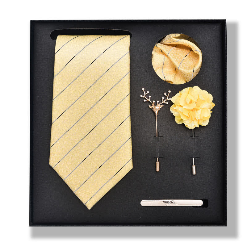 5Pcs Men's Elegant Pocket Square Brooch Corsage Necktie Set - Style #7 - image 12