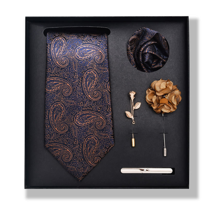 5Pcs Men's Elegant Pocket Square Brooch Corsage Necktie Set - Style #9 - image 16
