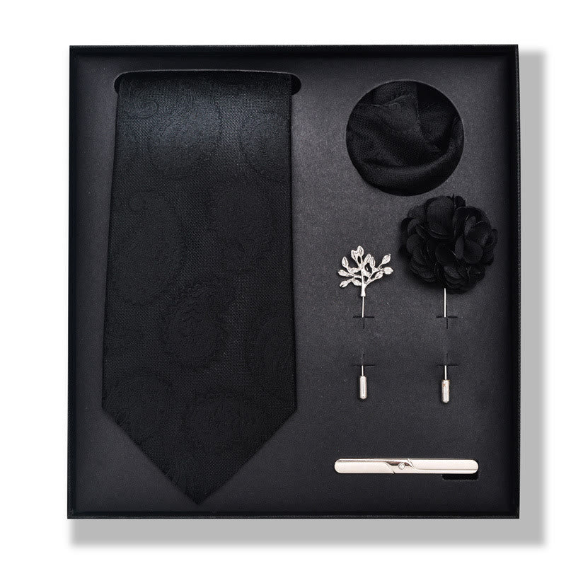 5Pcs Men's Elegant Pocket Square Brooch Corsage Necktie Set - Style #16 - image 30