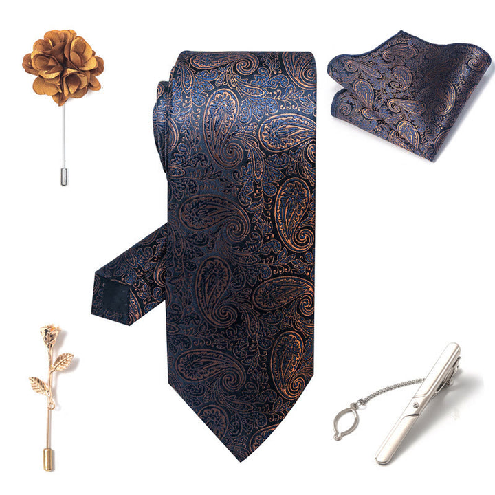 5Pcs Men's Elegant Pocket Square Brooch Corsage Necktie Set - image 17