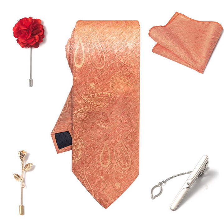 5Pcs Men's Elegant Pocket Square Brooch Corsage Necktie Set - image 19