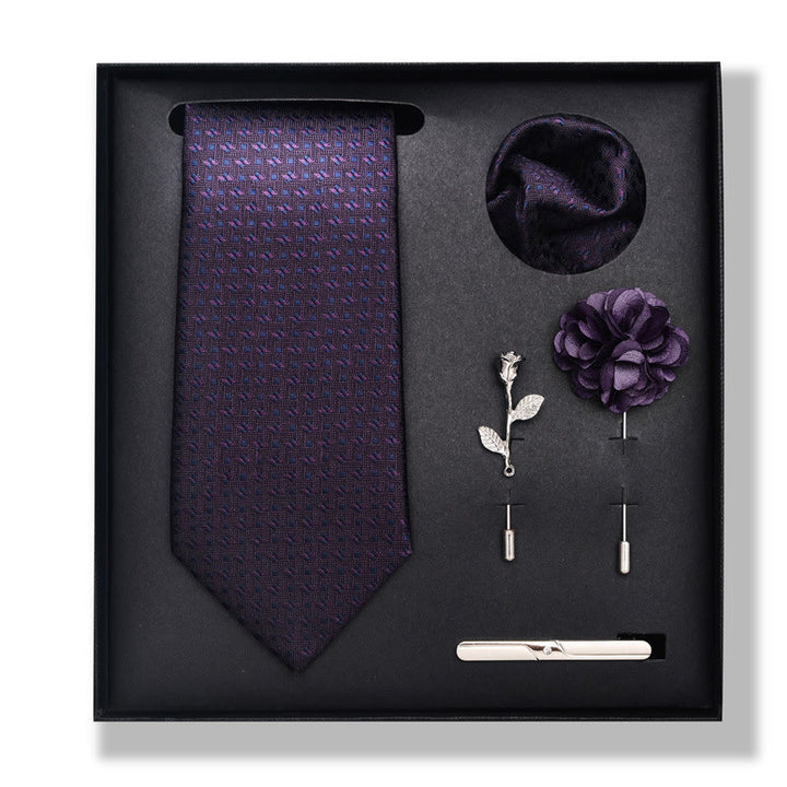 5Pcs Men's Elegant Pocket Square Brooch Corsage Necktie Set - Style #18 - image 34