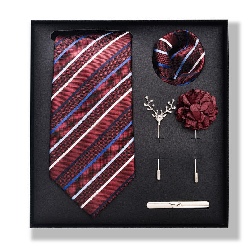 5Pcs Men's Elegant Pocket Square Brooch Corsage Necktie Set - Style #5 - image 8
