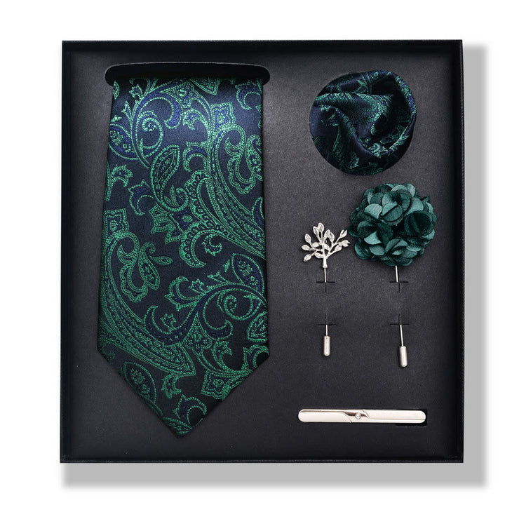 5Pcs Men's Elegant Pocket Square Brooch Corsage Necktie Set - Style #3 - image 4