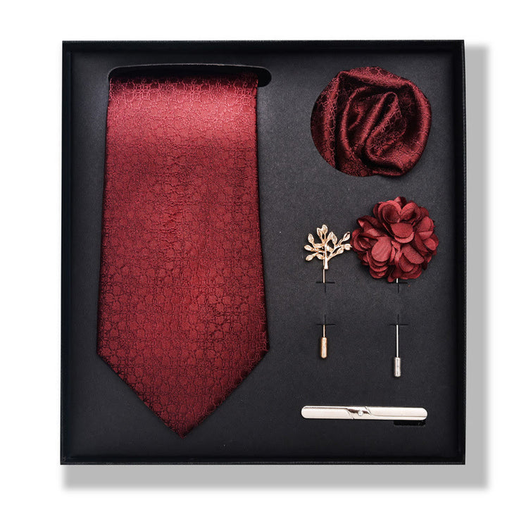 5Pcs Men's Elegant Pocket Square Brooch Corsage Necktie Set - Style #4 - image 6