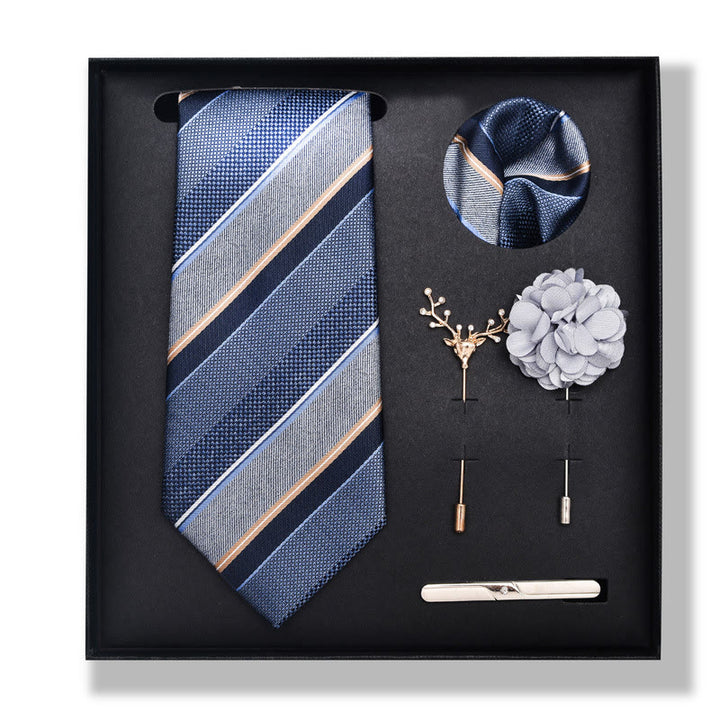 5Pcs Men's Elegant Pocket Square Brooch Corsage Necktie Set - Style #15 - image 28