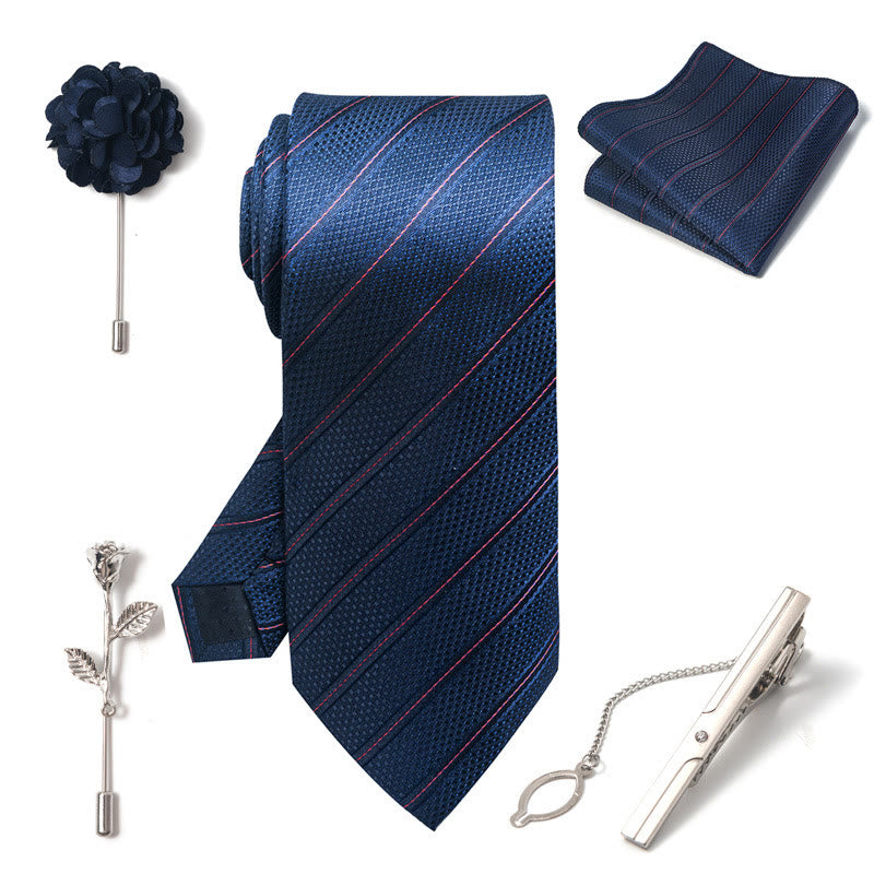 5Pcs Men's Elegant Pocket Square Brooch Corsage Necktie Set - image 3