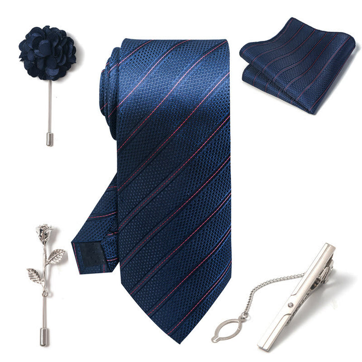 5Pcs Men's Elegant Pocket Square Brooch Corsage Necktie Set - image 3