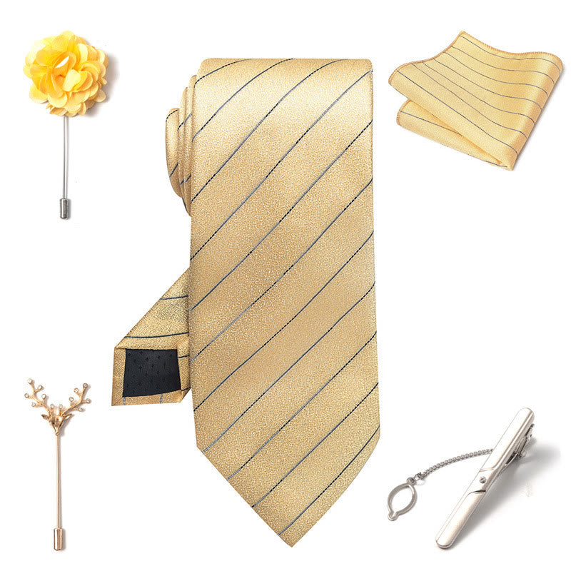 5Pcs Men's Elegant Pocket Square Brooch Corsage Necktie Set - image 13