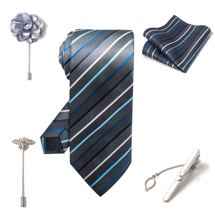 5Pcs Men's Elegant Pocket Square Brooch Corsage Necktie Set - image 27