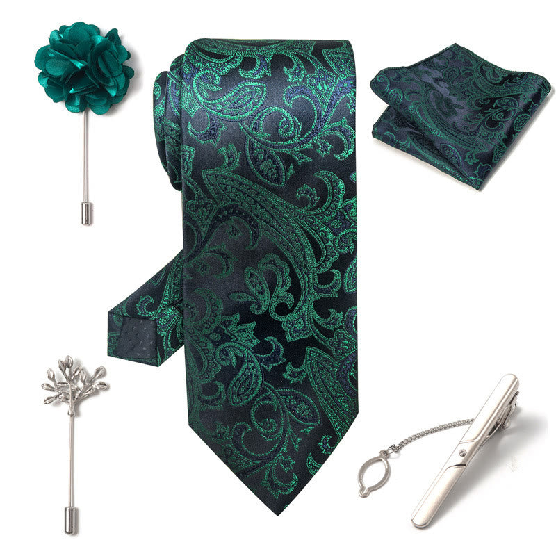 5Pcs Men's Elegant Pocket Square Brooch Corsage Necktie Set - image 5