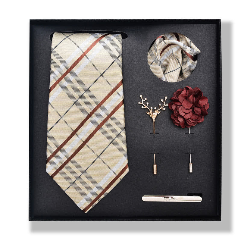 5Pcs Men's Elegant Pocket Square Brooch Corsage Necktie Set - Style #8 - image 14