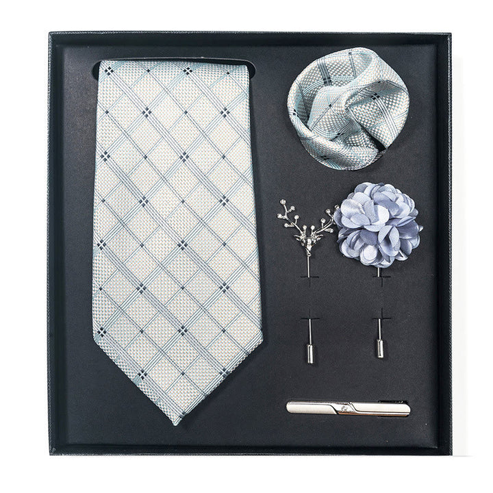 5Pcs Men's Elegant Pocket Square Brooch Corsage Necktie Set - Style #12 - image 22